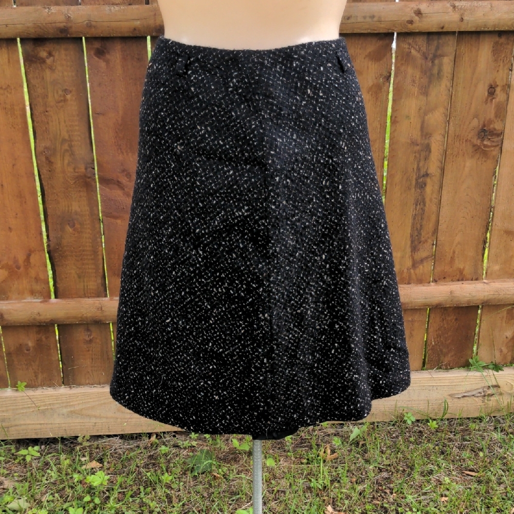 Alfani Black Tweed Wool A-Line Skirt Knee-Length
